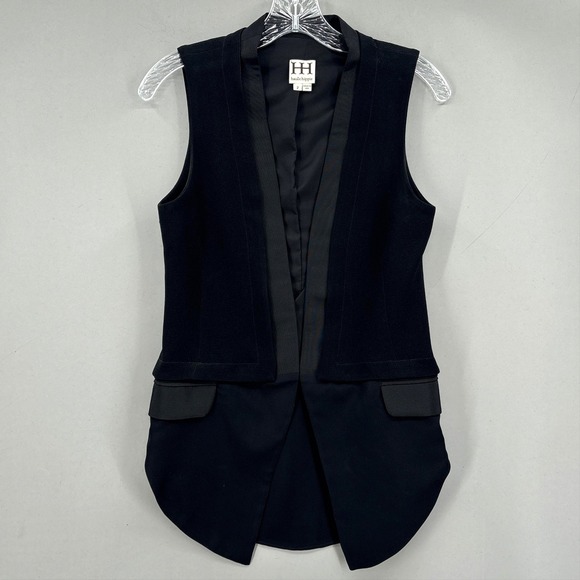 Haute Hippie Tops - Haute Hippie Blouse Womens 2 Black Sleeveless Tuxedo Vest High Low Tail Hem
